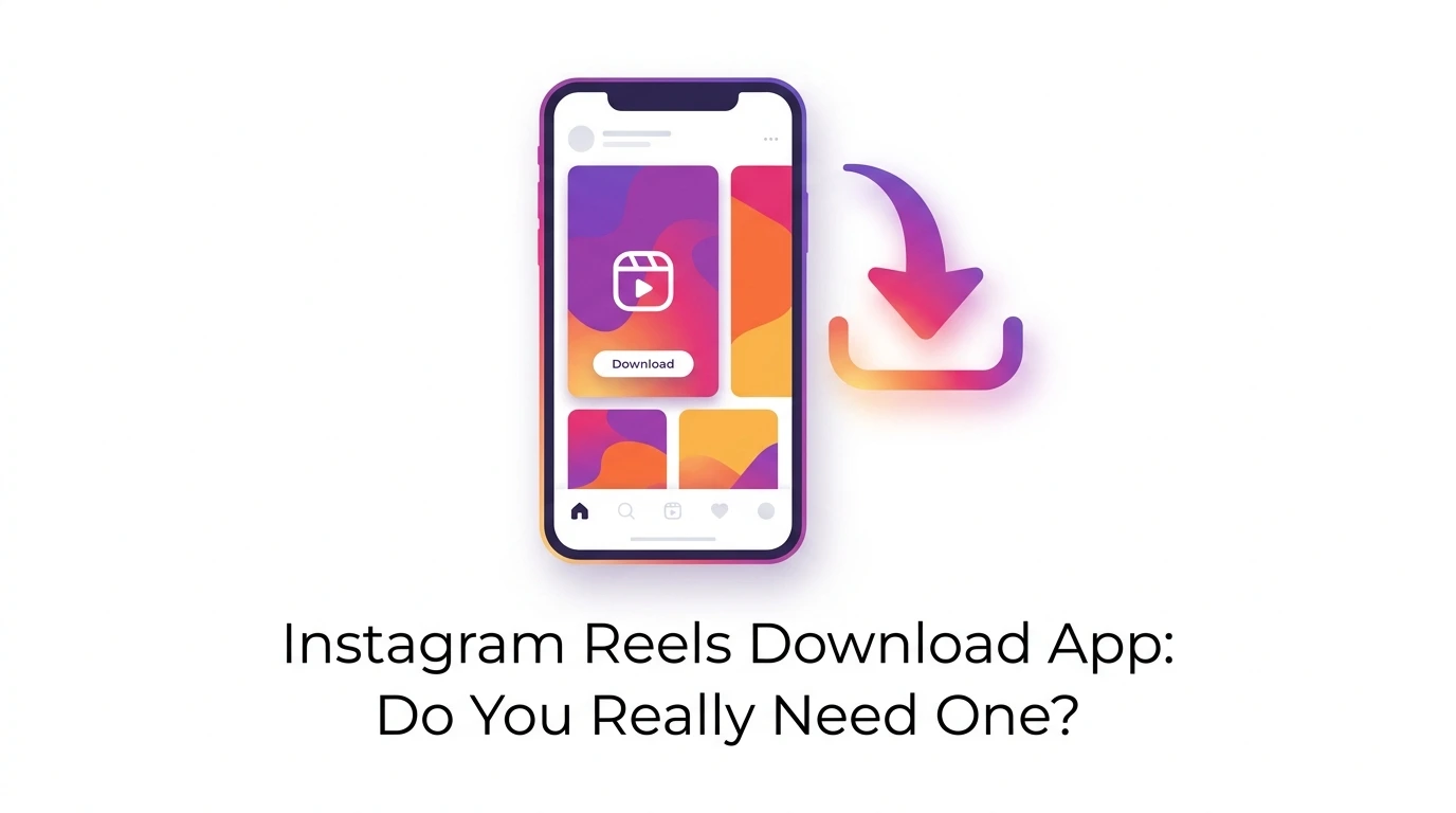 Phone screen showing an Instagram Reel next to a download icon