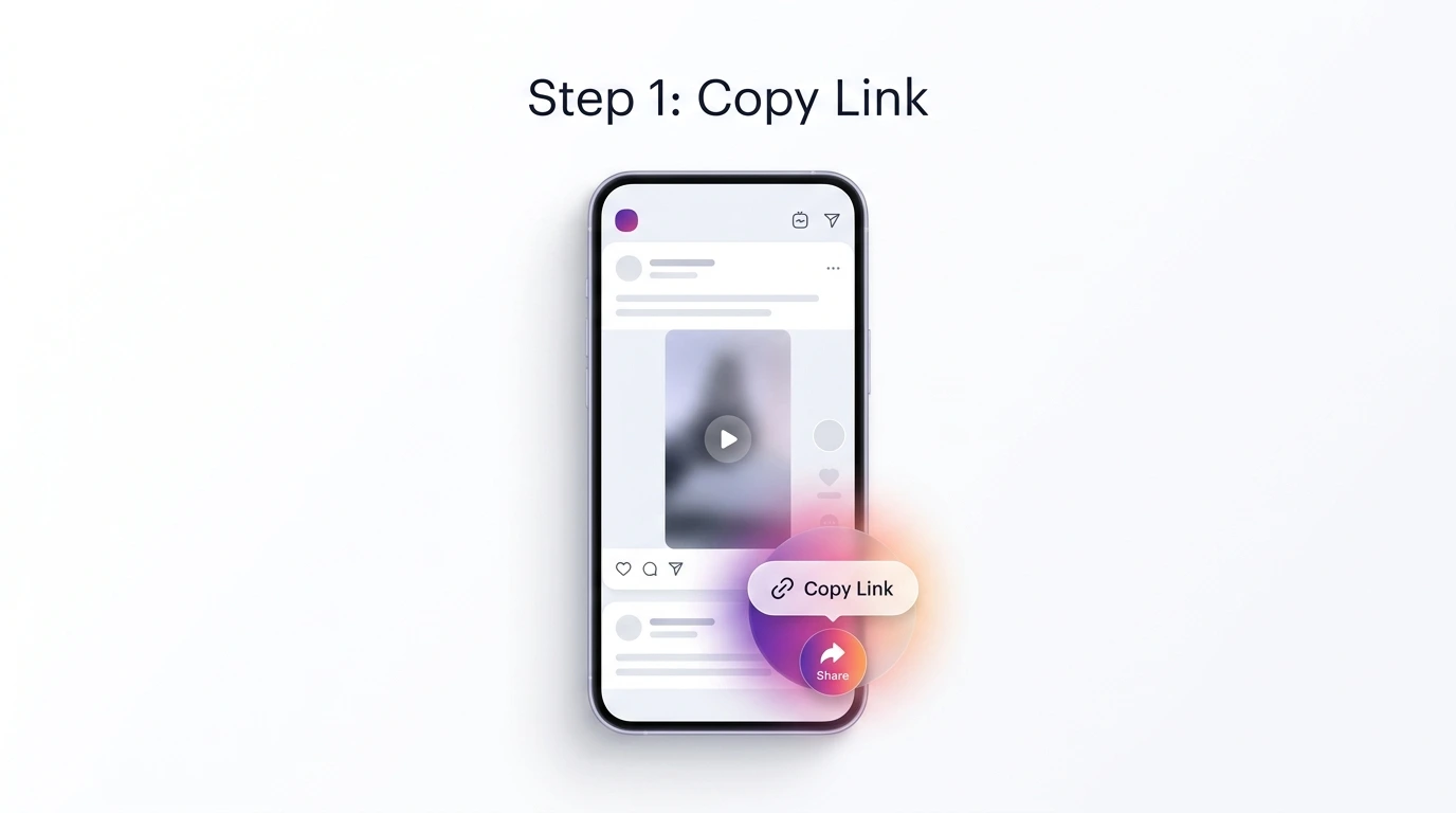 Copying an Instagram Reel link from the share menu